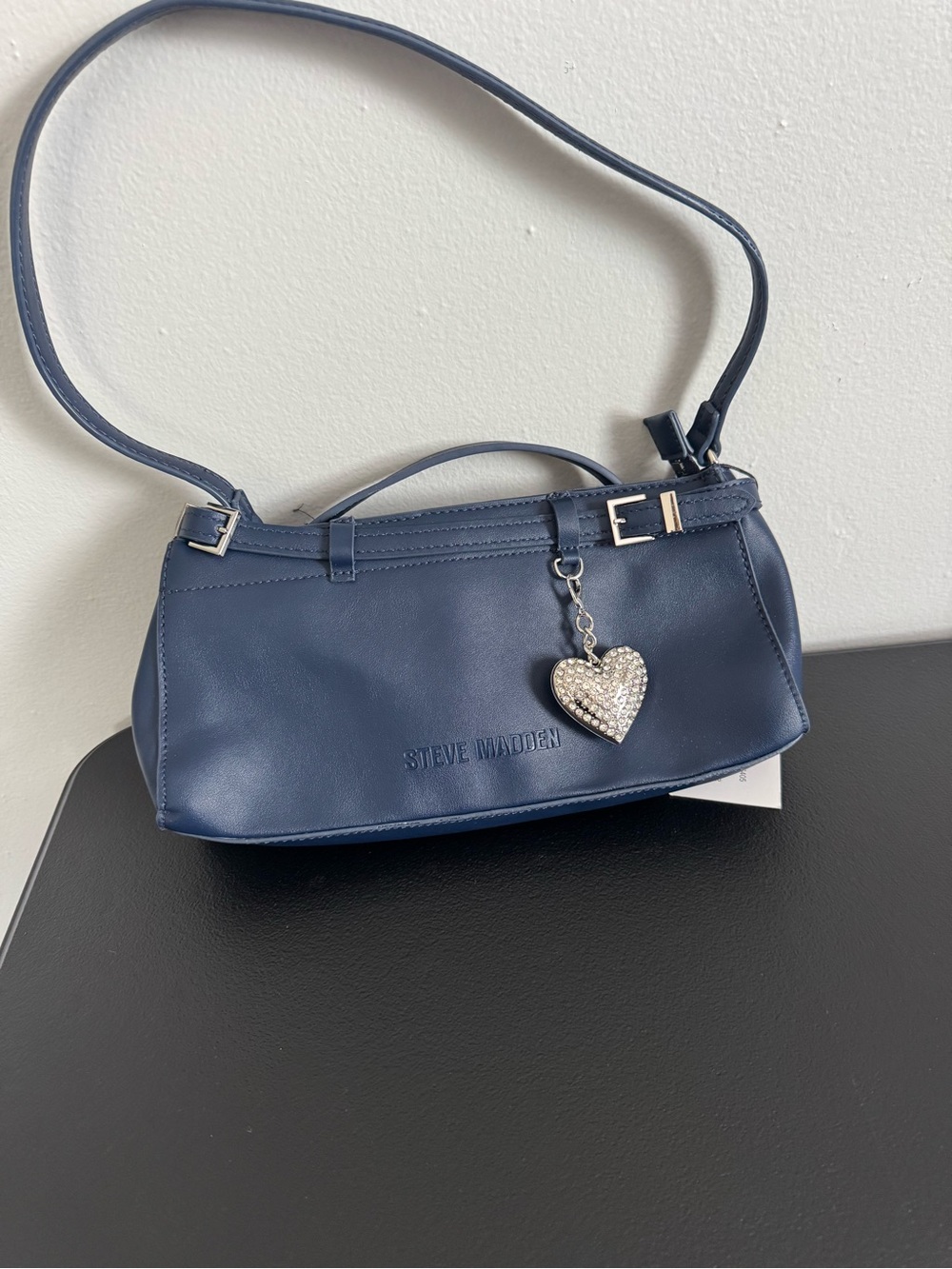 Steve Madden Navy Mini Shoulder Bag with Heart Charm